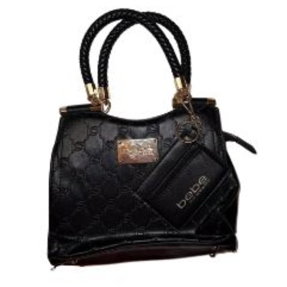 Bebe Los Angeles Purse Tote Small 7" x 9" Faux Leather With Pouch Embossed Brown - Picture 6 of 6